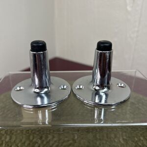 Set Of 2 Door Stops Rubber Tip Polished  Chrome NOS